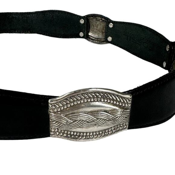 Vintage Fossil Black Leather Concho Style Belt Medium Western Rodeo Cowgirl - Picture 4 of 8